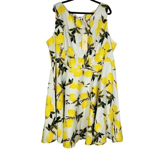 NWT Grace Karin Women's Fit and Flare Lemon Pattern Modest Spring Dress Size 4X - Picture 2 of 12